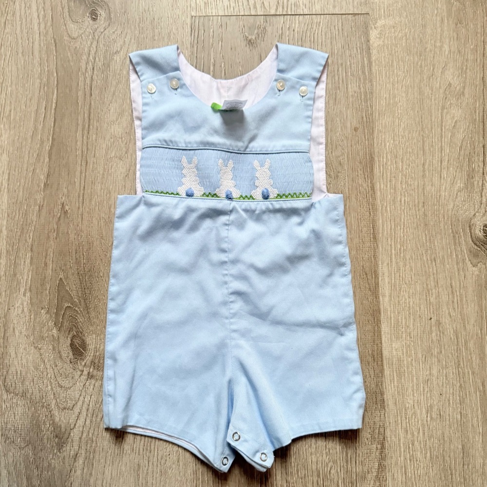 Be Mine Smocked Romper Boys 18 Months Light Blue Bunny Easter One Piece